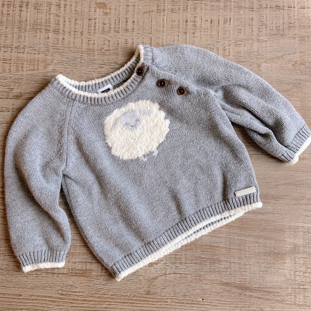 Janie and Jack grey and white sweater size 6-12 months